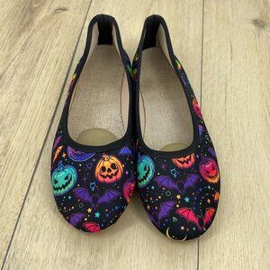 Halloween Pumpkins & Bats Ballet Flats Shoes Sz 10​​​​​